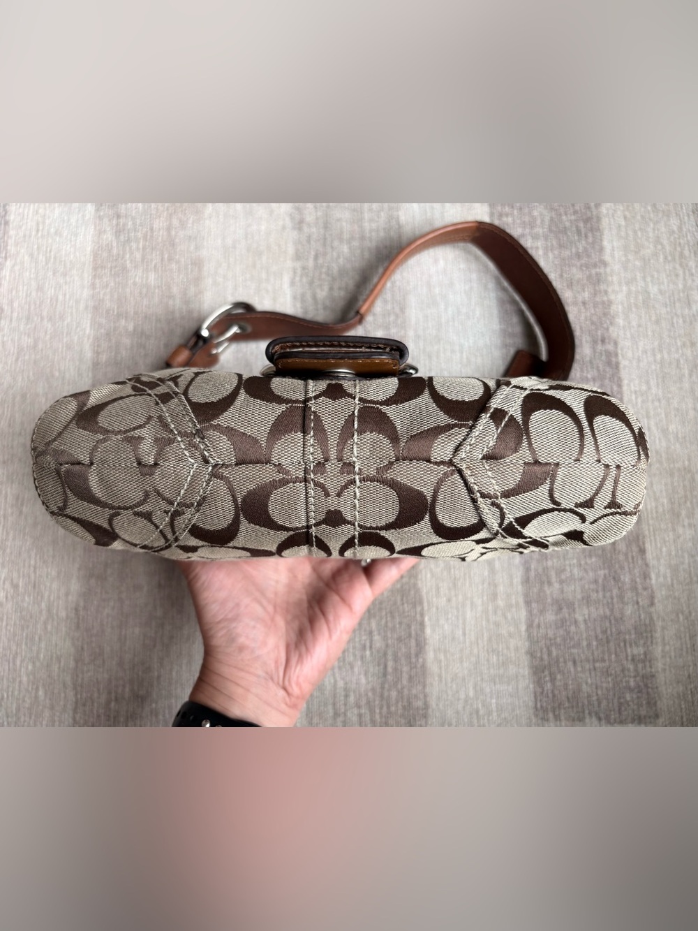 COACH Khaki Tan Brown Signature Jacquard Soho Buckle Flap Shoulder Bag F11860 - Picture 6 of 10